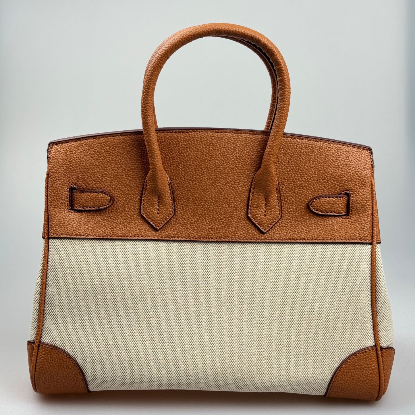 Mala Estilo Birkin em Tela e Pele Genuína – Luxo Estruturado com Fecho Elegante
