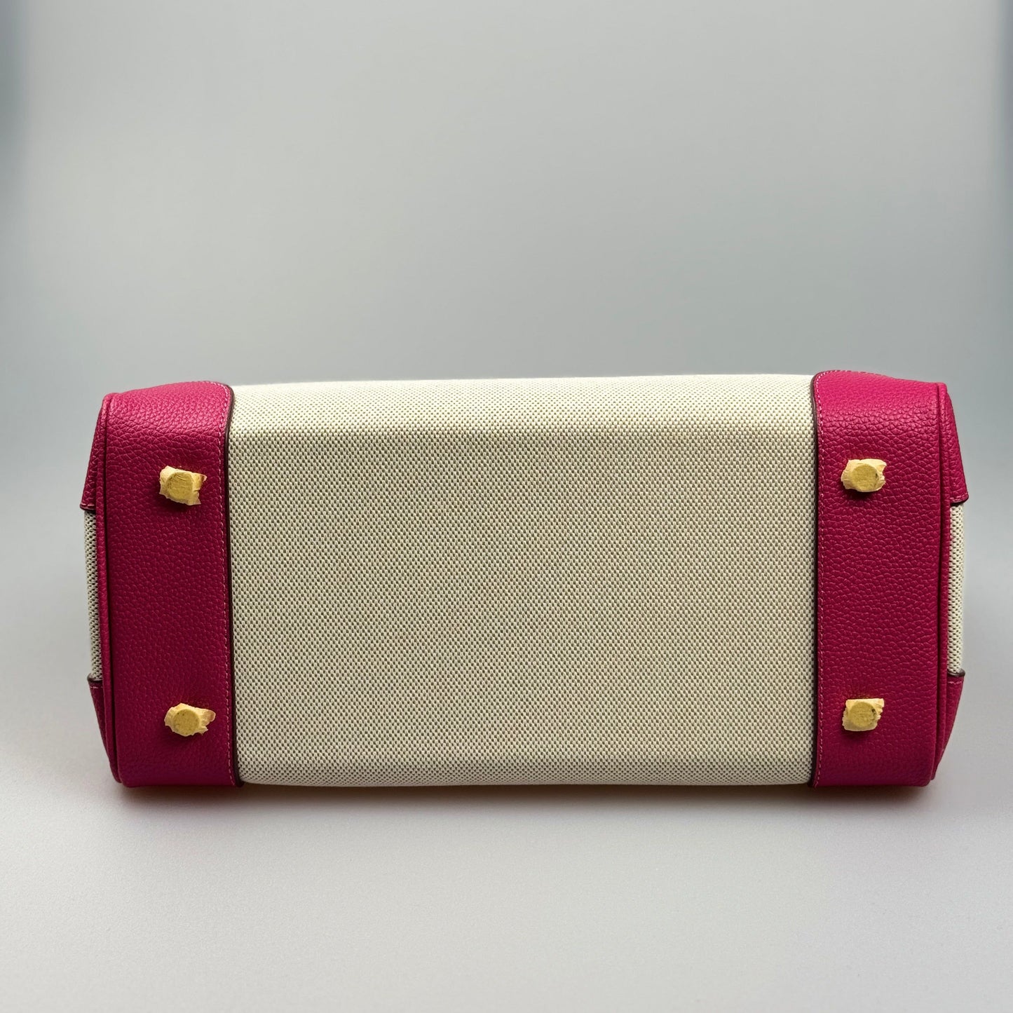 Mala Estilo Birkin em Tela e Pele Genuína – Luxo Estruturado com Fecho Elegante