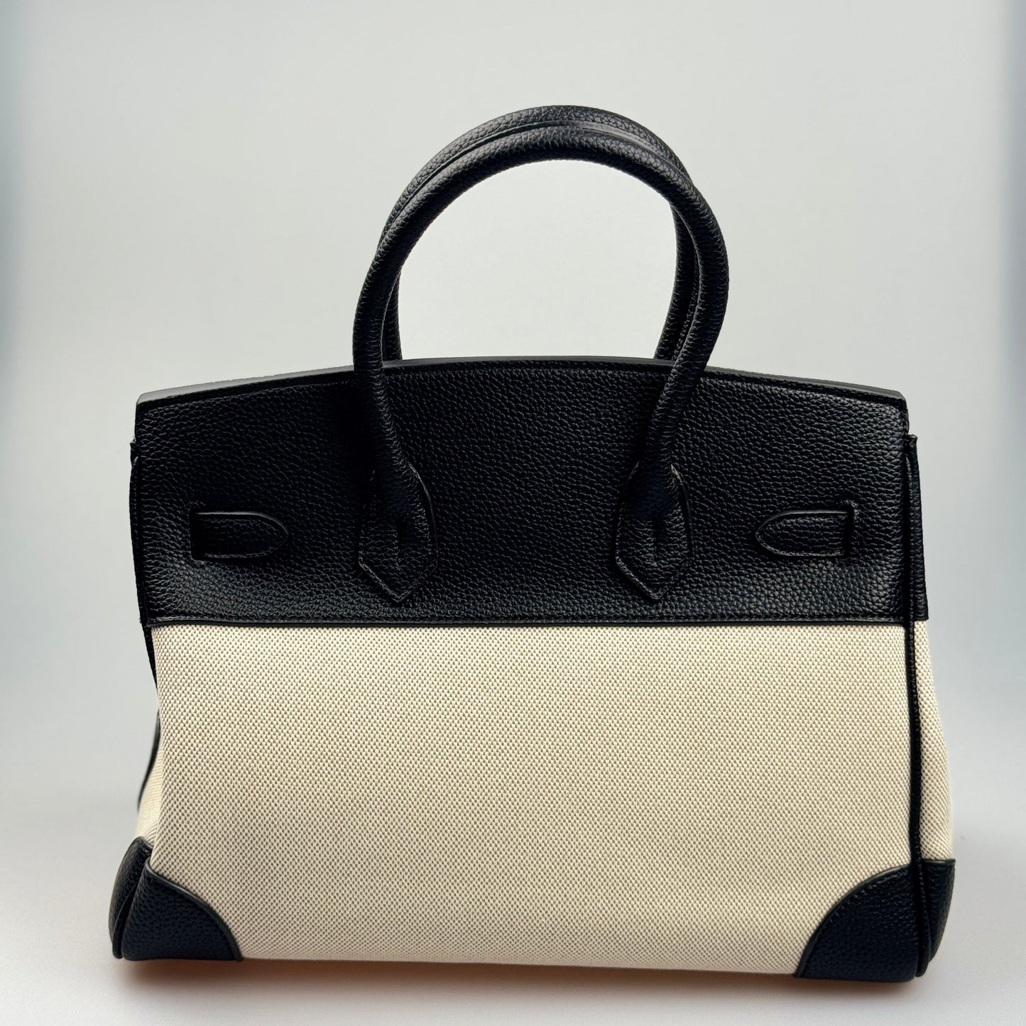 Mala Estilo Birkin em Tela e Pele Genuína – Luxo Estruturado com Fecho Elegante