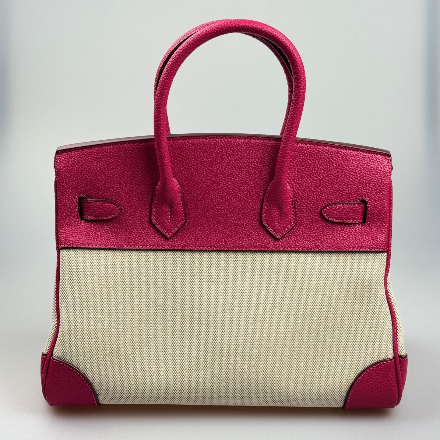 Mala Estilo Birkin em Tela e Pele Genuína – Luxo Estruturado com Fecho Elegante