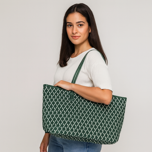 Mala Tote em Textura Geométrica – Estilo Moderno com Interior Amplo