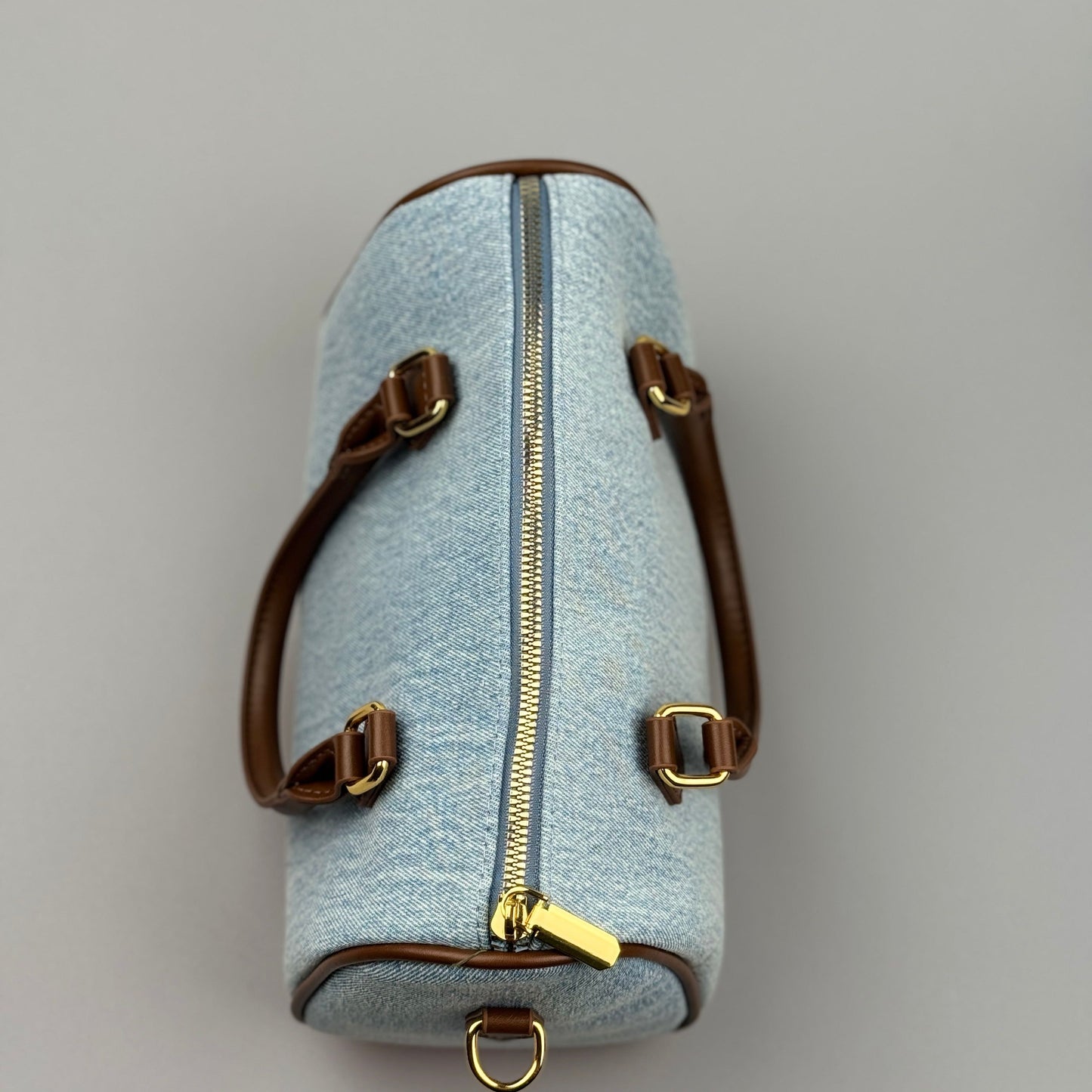 Mala Denim Vintage com Detalhes em Couro