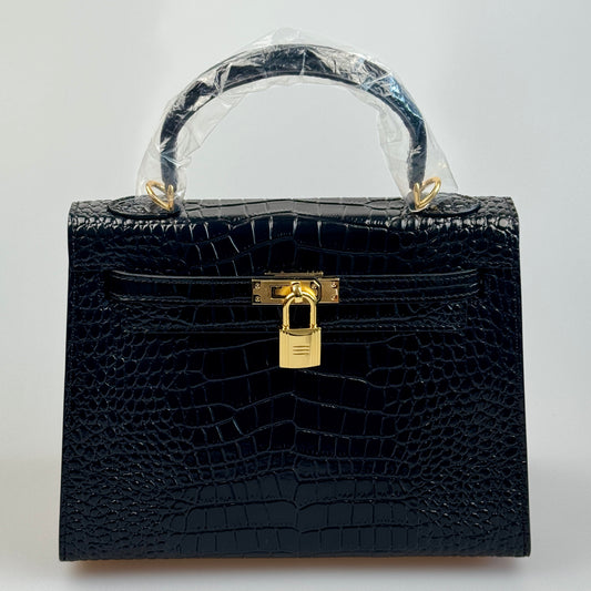 Mala estilo Kelly em pele genuína - Textura Croco