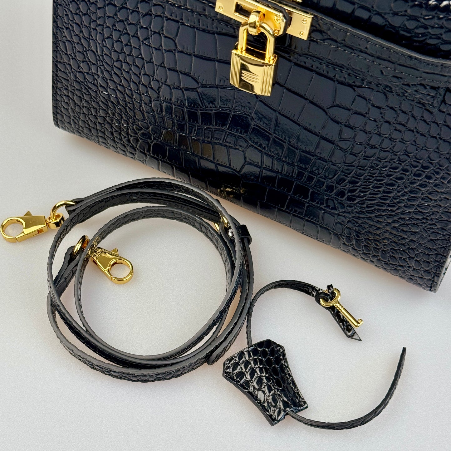 Mala estilo Kelly em pele genuína - Textura Croco