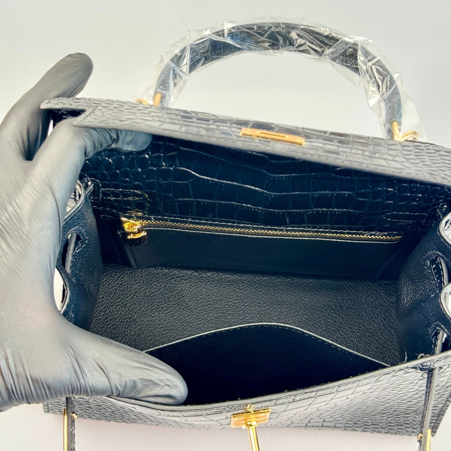 Mala estilo Kelly em pele genuína - Textura Croco