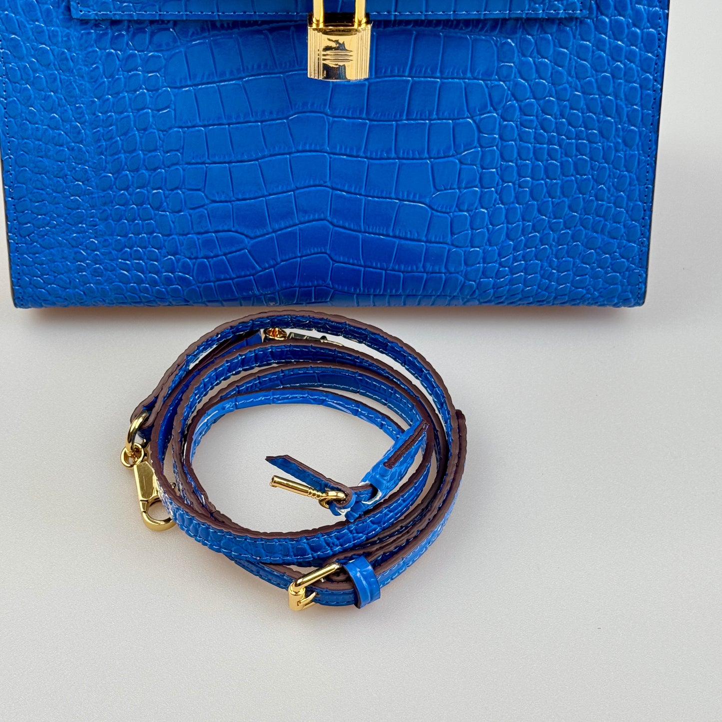 Mala estilo Kelly em pele genuína - Textura Croco