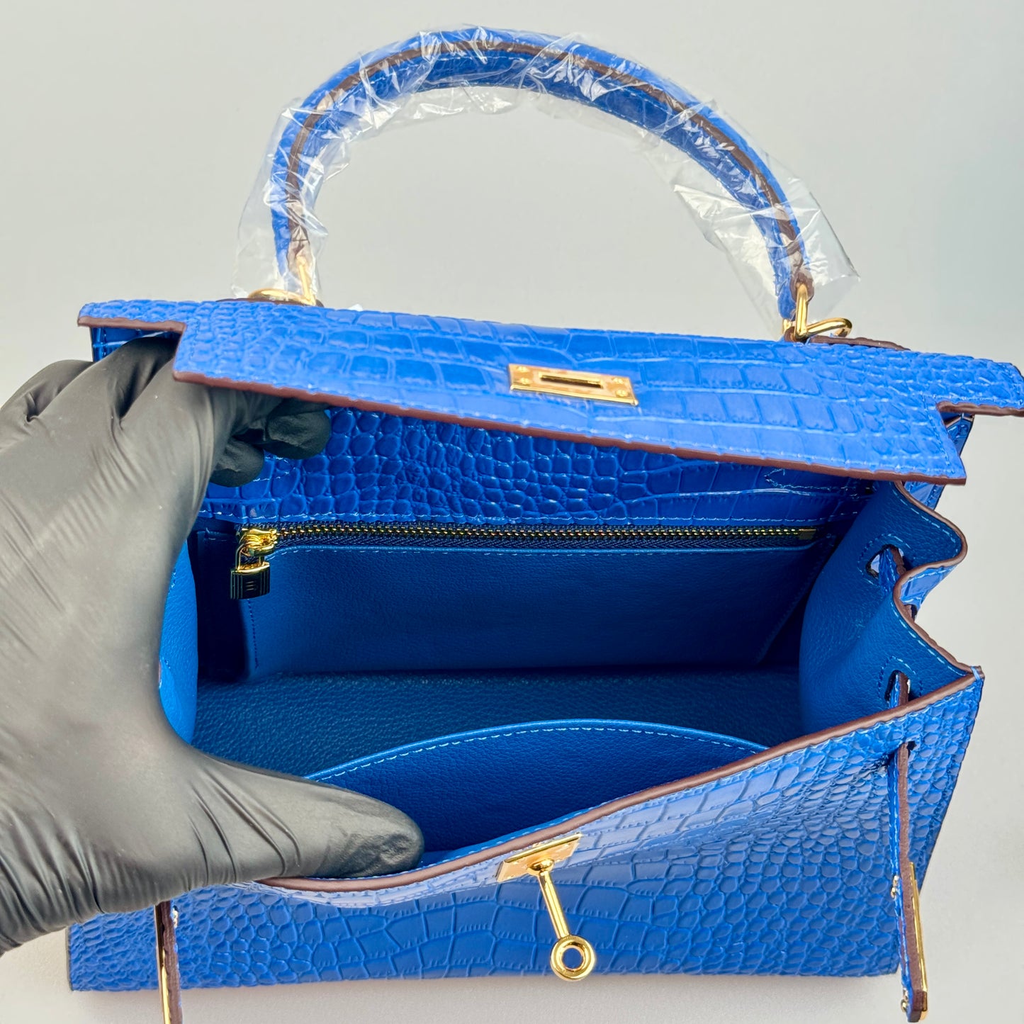Mala estilo Kelly em pele genuína - Textura Croco