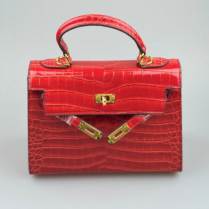 Mala estilo Kelly em pele genuína - Textura Croco