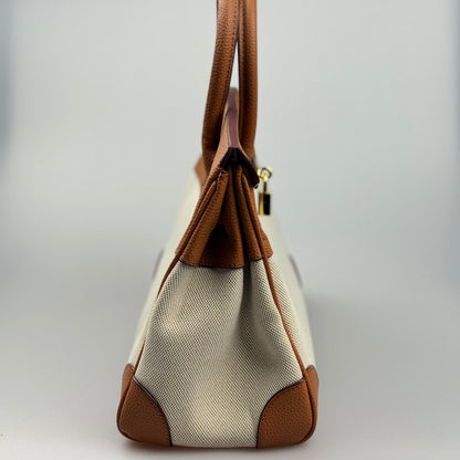 Mala Estilo Birkin em Tela e Pele Genuína – Luxo Estruturado com Fecho Elegante