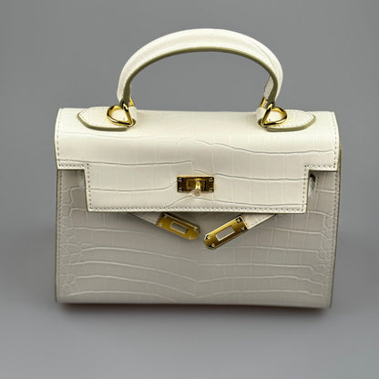 Mala estilo Kelly em pele genuína - Textura Croco