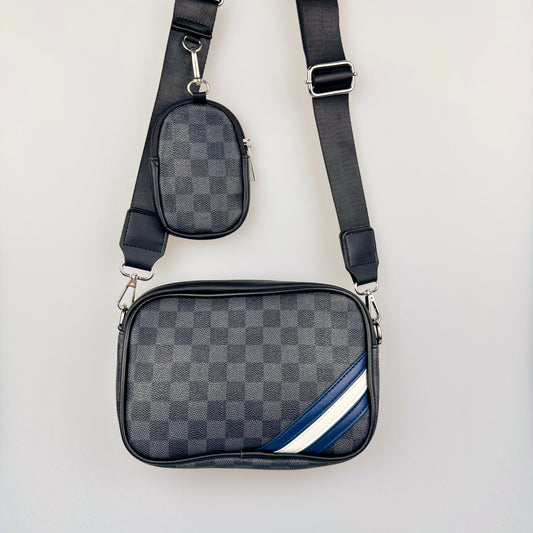 Bolsa Crossbody Masculina Xadrez com Bolsa Extra