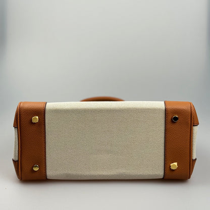 Mala Estilo Birkin em Tela e Pele Genuína – Luxo Estruturado com Fecho Elegante