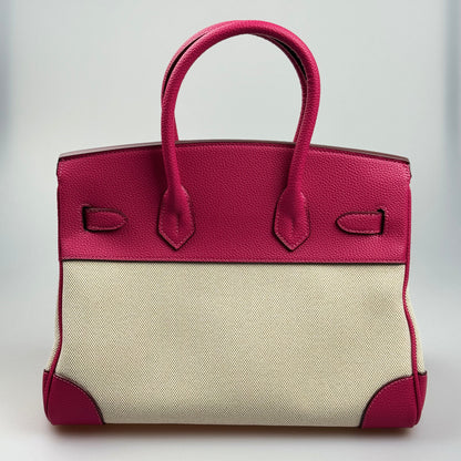 Mala Estilo Birkin em Tela e Pele Genuína – Luxo Estruturado com Fecho Elegante