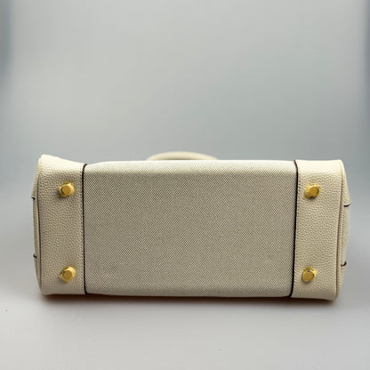 Mala Estilo Birkin em Tela e Pele Genuína – Luxo Estruturado com Fecho Elegante