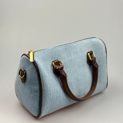 Mala Denim Vintage com Detalhes em Couro