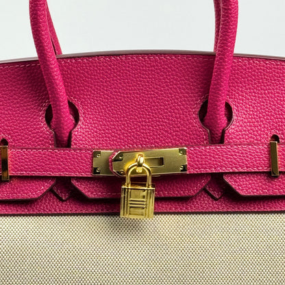 Mala Estilo Birkin em Tela e Pele Genuína – Luxo Estruturado com Fecho Elegante