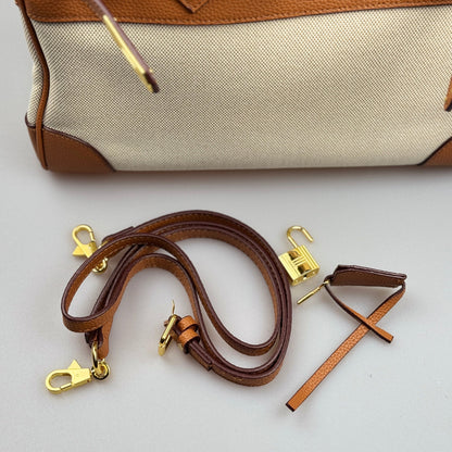 Mala Estilo Birkin em Tela e Pele Genuína – Luxo Estruturado com Fecho Elegante