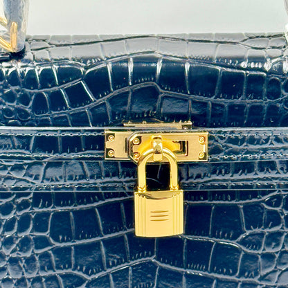 Mala estilo Kelly em pele genuína - Textura Croco