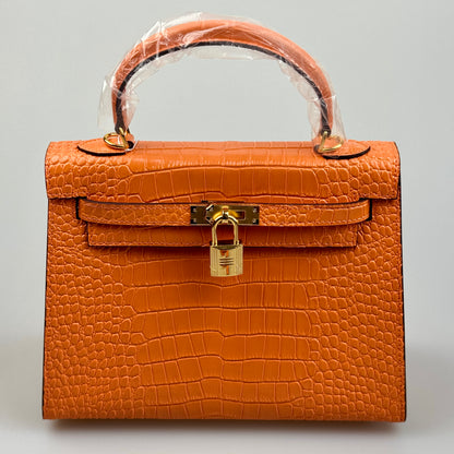 Mala estilo Kelly em pele genuína - Textura Croco