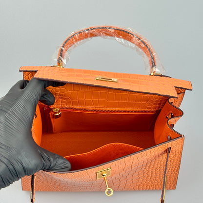 Mala estilo Kelly em pele genuína - Textura Croco