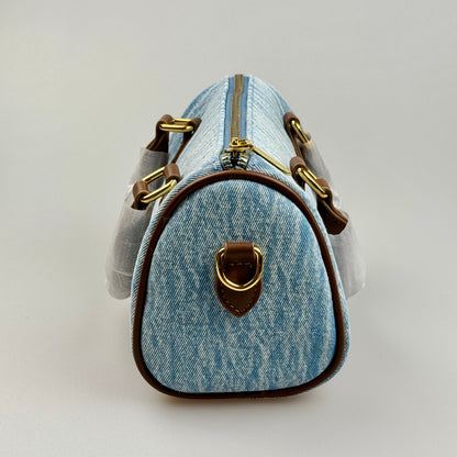 Mala Denim Vintage com Detalhes em Couro