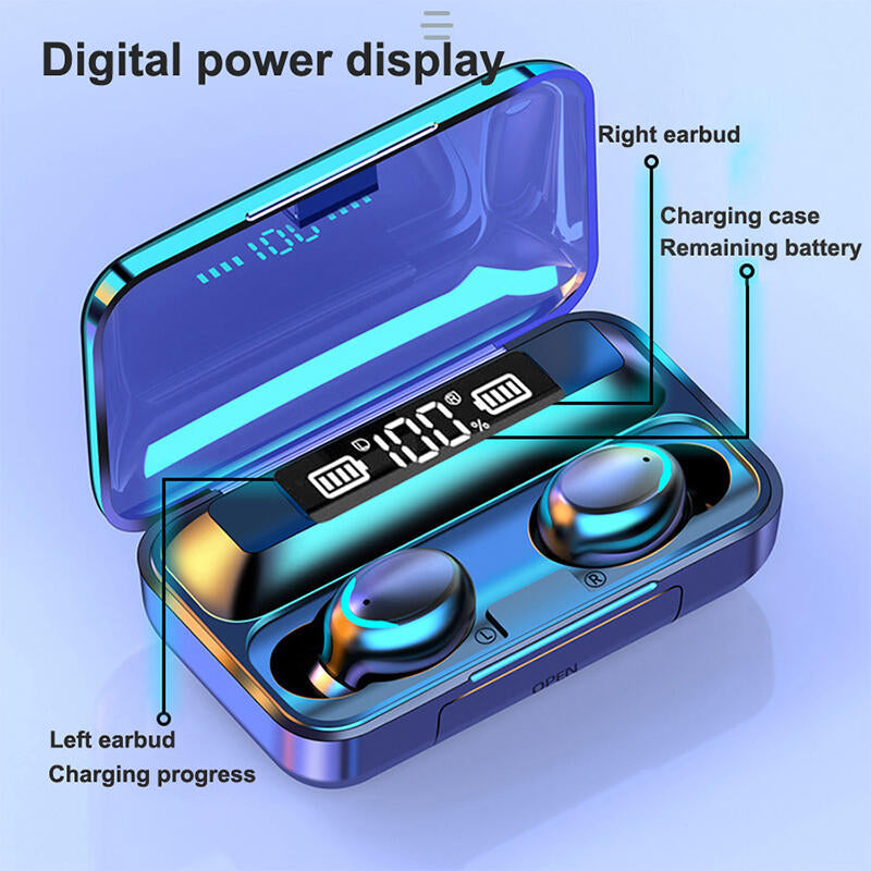 Auriculares Desportivos F9 com Ecrã LED e Base de Carga 2000 mAh