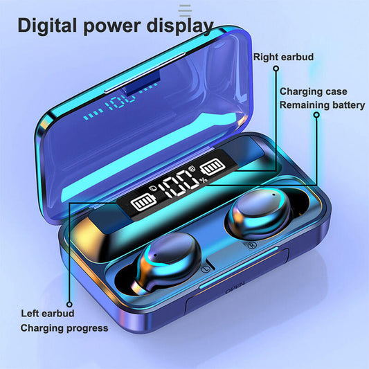 Auriculares Desportivos F9 com Ecrã LED e Base de Carga 2000 mAh